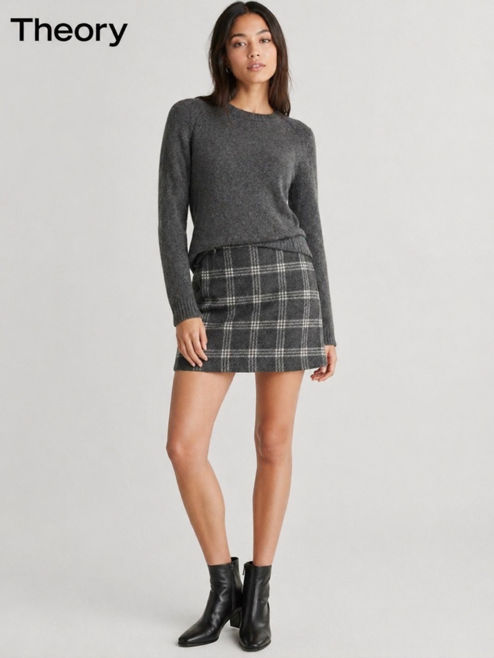 Theory Grey Plaid Wool Mini Skirt Size 0